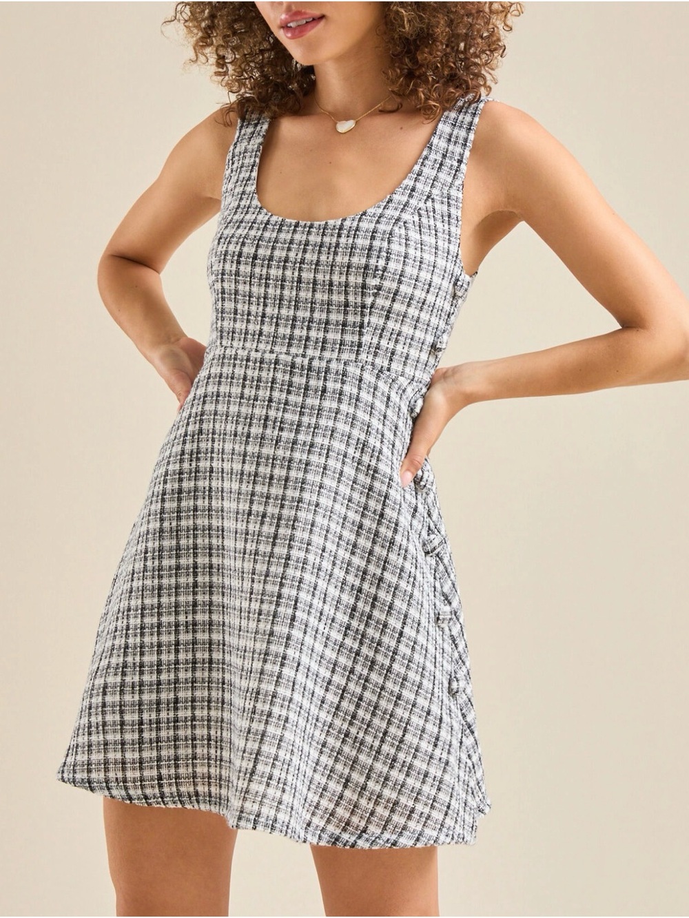 Altar'd State Black & White Plaid Scoop Neck Mini Dress